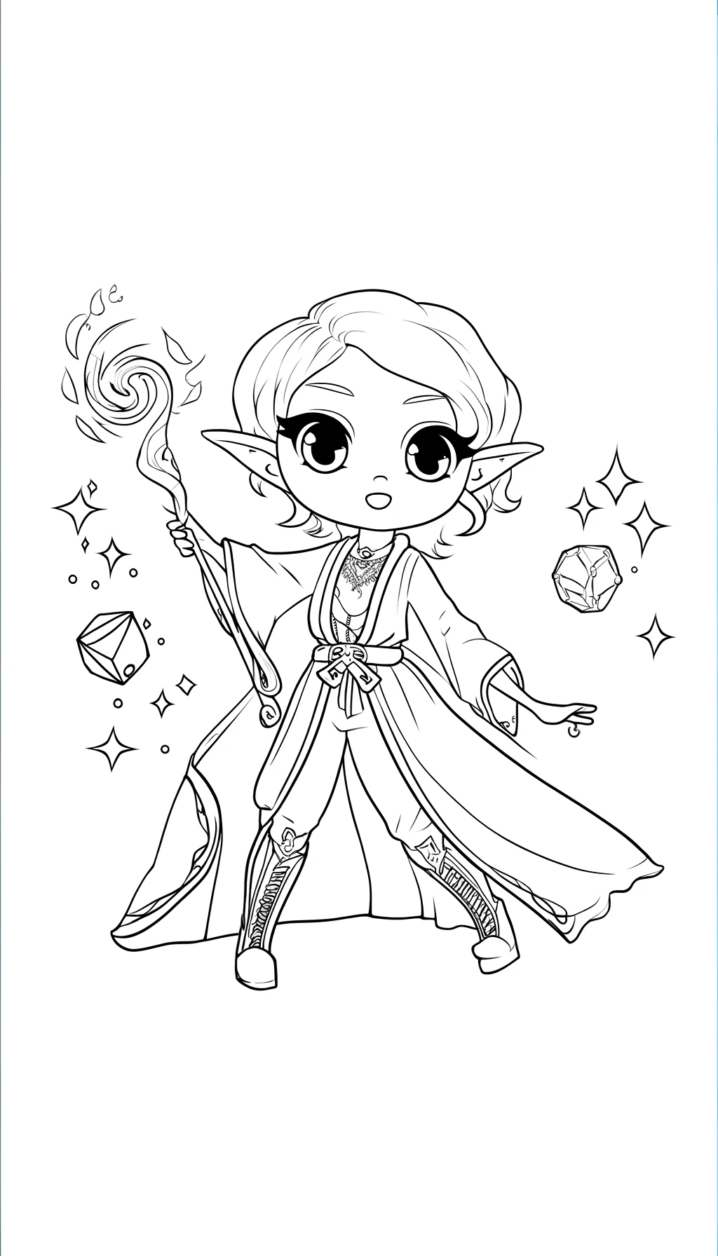 An elf sorcerer with a wand