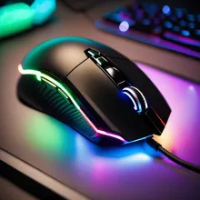 A colorful gaming computer mouse with RBG lights