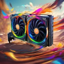 A gaming computer GPU with two fans colorful