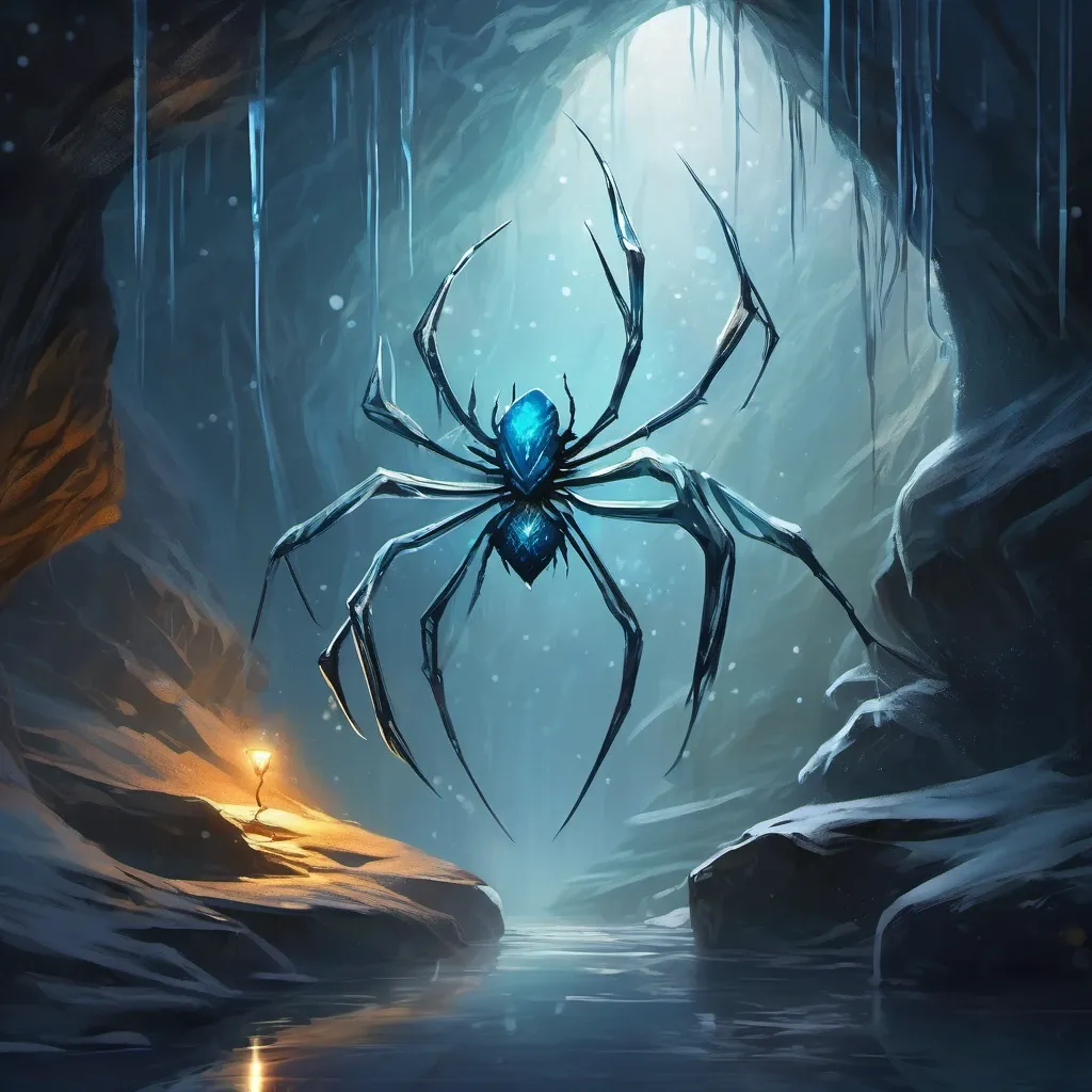 A giant frost spider inside a creepy wet cave