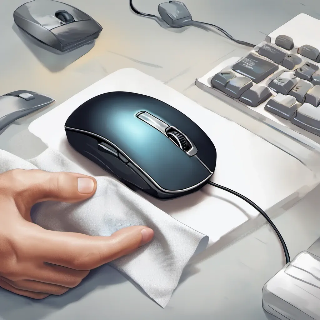 A hand cleaning a computer mouse