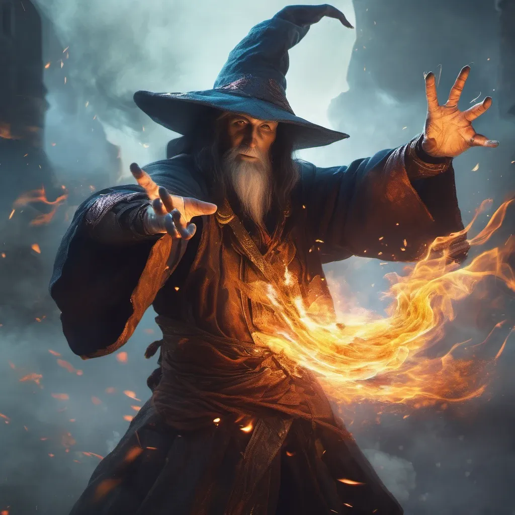 A fire mage shooting fire through his hands